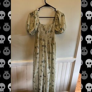 Pie in the Sky Sage Green Floral Wide Leg Jumpsuit – Cottagecore Puff Sleeve